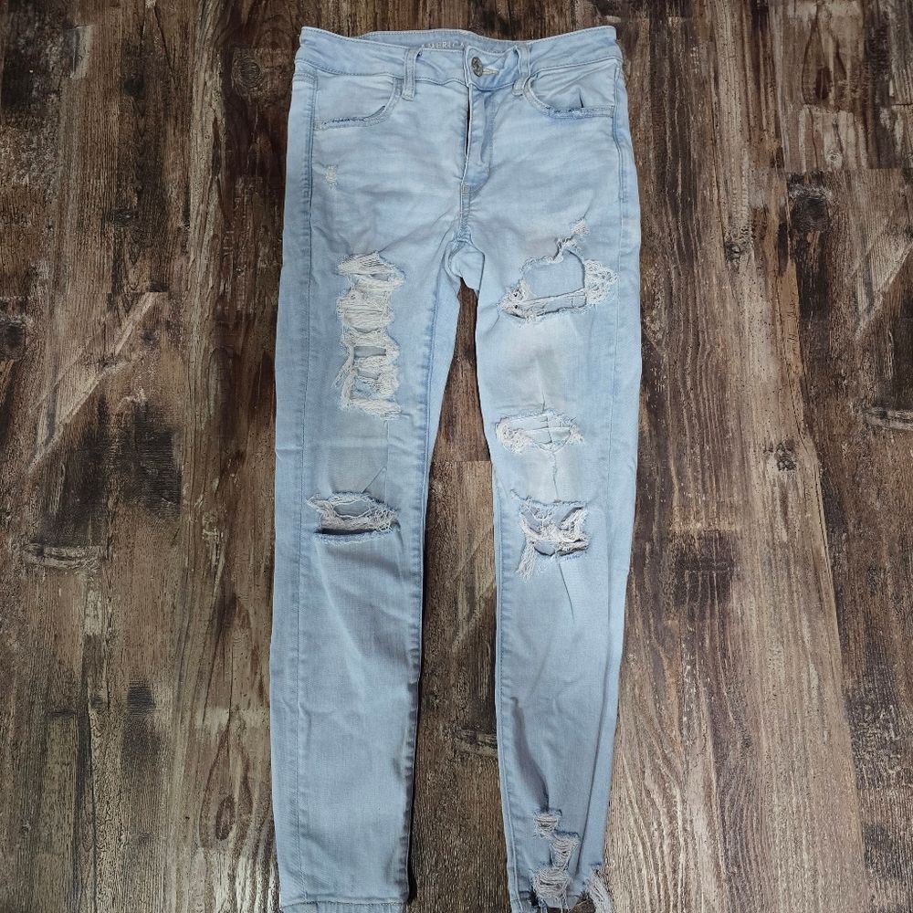 American Eagle Jeans Womens 8  Distressed Blue Denim High Rise